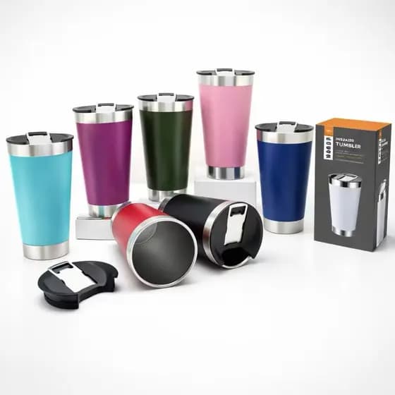 Copo Térmico Inox 473ml com Tampa Caneca Isolada Bebida Quente Fria Portátil Cores Variadas