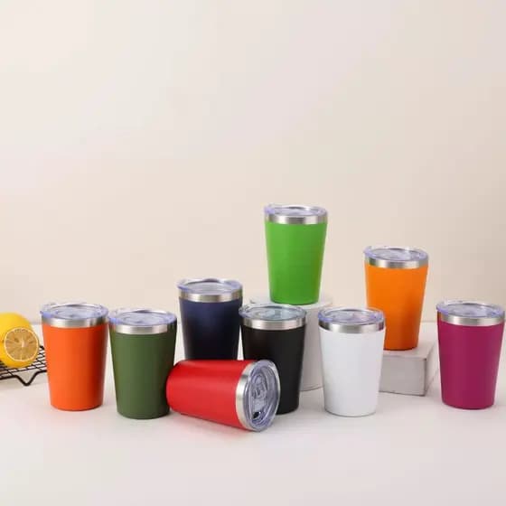 Copo térmico de aço inoxidável de 360 ml com várias opções de cores – Dupla camada a vácuo, formato cônico com tampa