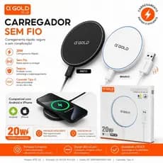 Carregador sem fio de 20 W α’GOLD BTE-52 com conexão rápida Tipo-C, compatível com iPhone e Android, branco/preto.