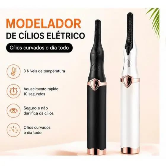 Curvador de Cílios Elétrico Recarregável USB 3 Níveis de Temperatura Aquecimento Rápido Portátil Preto/Branc