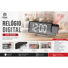 Relógio De Mesa Com Projetor 194*82*40mm Espelhado Com Temperatura Preto Alarme Despertador USB