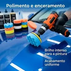 Kit Boina De Polimento Automotivo 3 Pol Esponja Cera Lã + Adaptador P/ Furadeira Politriz
