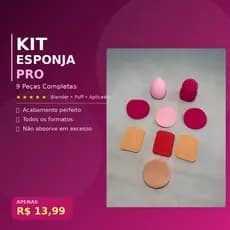 Kit Esponja Maquiagem Profissional 9 Peças Blender Puff Aplicador Base Contorno