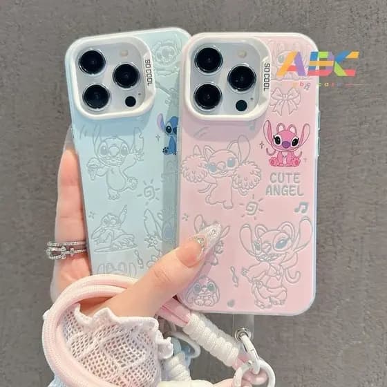 Capinha Capa  Para iPhone XS MAX XR 7/8 13 14 15 16 17 12 11 Pro Max Plus Stitch e Angel Anti-impacto  Normal Case