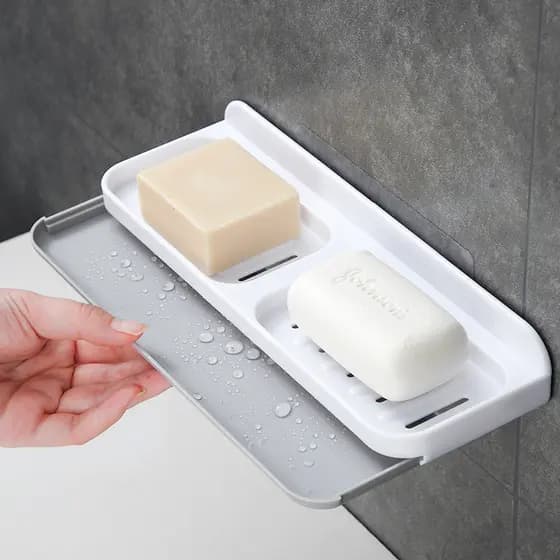 [Estoque pronto] Caixa de sabonete de drenagem doméstica montada na parede Rack de sabonete perfurado de plástico para b