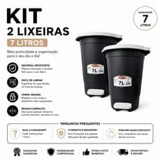 Kit 2 Lixeira Banheiro Pedal 7 Litros Plástico Escritório Lixeira Banheiro Escritório