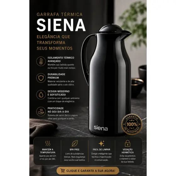 Garrafa térmica Siena Unitermi, 750ml Café Chá Chimarrão Tereré Leite Água Jarra Invicta Termolar Prática Ideal p Café