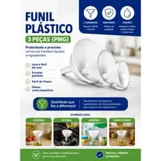 Kit Funil de Plástico com 3 Peças Resistente Universal Tamanhos P M G Branco