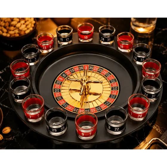 Jogo De Roleta Drink Cassino 16 Copos Vidro Shot Dose Bebida Diversão Festas Jogos Brincadeira Amigos Família Adulto