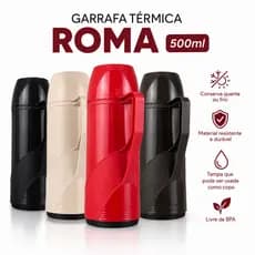 Garrafa Térmica Café Roma 500ml Café Chá Água com Alça e Copo Unitermi 0,5 Litros Tereré