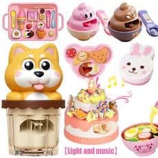 As crianças usam brinquedos de comida de gelatina para dramatização, brinquedos interativos de bolo de aniversário com l