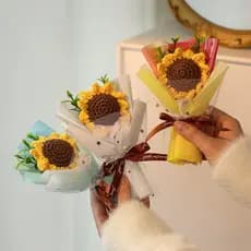 Buquê de girassol artesanal criativo requintado presente de flor de crochê para o dia do professor