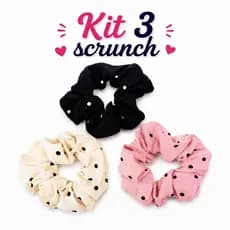 Kit 3 Scrunchies Poá Feminino Elástico de Cabelo em Tecido Macio Diversas Cores