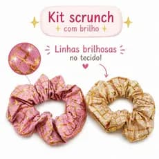 Kit Scrunchie com Brilho 2 Unidades Xadrez Dourado  Elástico de Cabelo Feminino