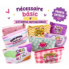 Necessaire Básica Pequena Feminina Estampas Motivacionais Porta Maquiagem Organizador com Zíper Pronta Entrega