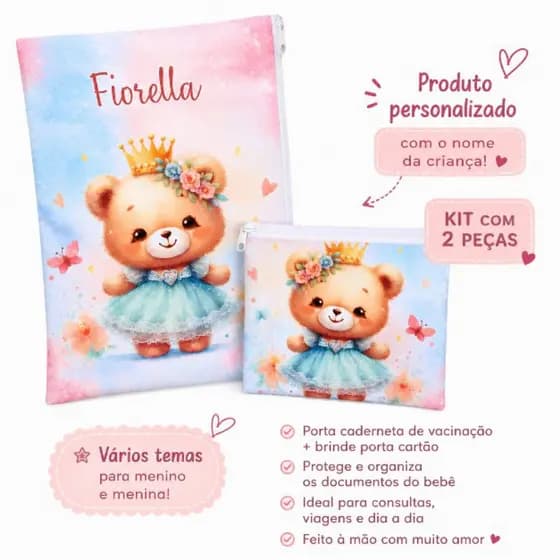 Porta Caderneta de Vacinação Personalizado + Brinde Porta Cartão | Capa caderneta Infantil | Documentos do Bebê
