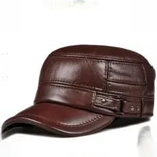 Chapéu de couro genuíno para o inverno, boné militar elegante, boné de beisebol masculino de couro estilo vintage britân