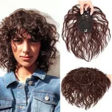 AHMEDTXB Encaracolado Cornrow Tira Extensões De Cabelo Sintético Natural Marrom Perucas Femininas Falso Topper Peça PTGX