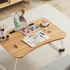 Mesa Dobravel para Cama Sem Montagem com Suporte de Copo e Slot para Notebook Portatil