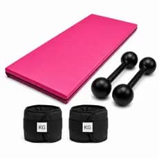 KIT FITNESS COMPLETO COLCHONETE ROSA + PAR 4KG HALTER BOLA + PAR 4KG CANELEIRA PRETO | TREINO EM CASA OU ACADEMIA TL