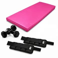 Oferta! Kit Fitness  Colchonete Academia 90x40x3+ Par de Halteres Sextavado Emborrachado 1kg+ Par de Caneleira 1kg