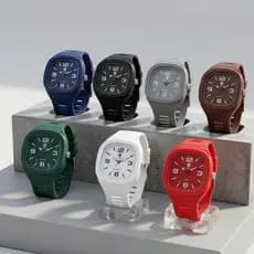 Relógio Minimalista Unissex Médio Pulseira Borracha Quadrado Quartz Clássico Contemporâneo