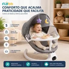 Cadeira de Descanso para Bebê Elétrica com Bandeja Removível, Mosquiteiro, 5 Velocidades, Silenciosa, Bivolt 110V/220V