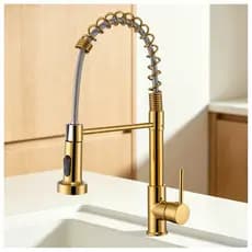 Torneira Gourmet Flexível Monocomando Cozinha Bancada Inox  Dourado - 360° Rotação Design Moderno