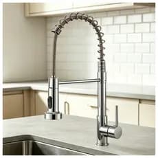 Torneira Bancada Cozinha Gourmet, Misturador Mola Grande Ducha Prata 2 Jatos Quente/Frio