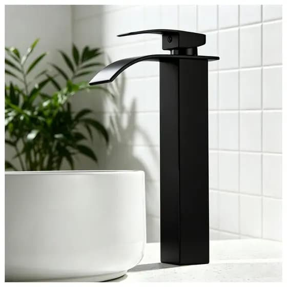Torneira Banheiro Inox Preta Bica Alta Cascata Bancada Monocomando 30cm Premium Design Clássico
