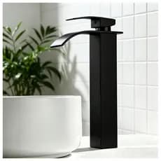 Torneira Banheiro Inox Preta Bica Alta Cascata Bancada Monocomando 30cm Premium Design Clássico