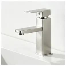 Torneira Banheiro Quadrada Lavatório com Acabamento Inox Escovado Monocomando Misturador Arejador Quente Frio