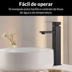 Torneira Inox Banheiro Bica Alta Preta Fosca Bancada Monocomando Quente Frio 30cm com Arejador Clássico