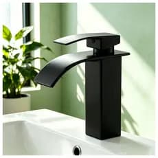 Torneira Banheiro Cascata Quadrada Preta Fosca Bancada Monocomando Quente Frio Bica Baixa