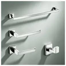 Conjunto Jogo Acessórios Para Banheiro Lavabo Toalheiro 4 Peças Aço Inoxidável Quadrado Cromado