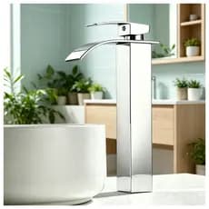 Torneira Banheiro Lavatório Quadrada Inox Cromada Bica Alta Cascata Monocomando Quente Frio Elegante Antiferrugem 30cm