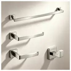 Kit 4 Peças Suporte Quadrado para Banheiro Inox Escovado com Toalheiro– Elegante e Resistente