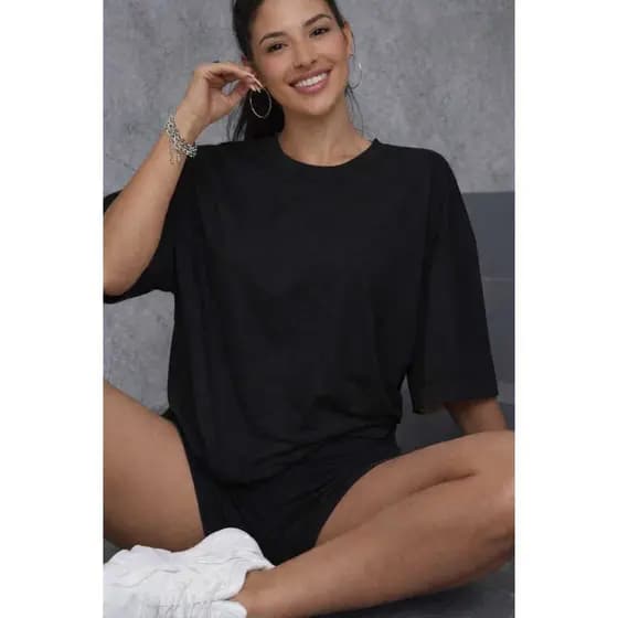 Camiseta Feminina Oversized Blusao Lisa Casual Basica 100% Algodão
