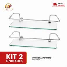Kit 2 Suporte Porta Shampoo Banheiro 30cm Alumínio Reto com Vidro Organizador para Box Banheiro e Cozinha