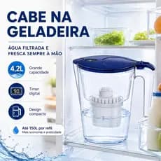 Jarra Purificadora 4,2L Kit com 3 Refis Filtro Reduz Cloro Timer Inteligente Geladeira Água Potável