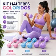 Par de Halteres Sextavados Emborrachados Antiderrapante 1 kg 2 kg 3 kg - Peso de Mão para Musculação e Treino em Casa
