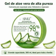 Gel de Aloe Vera 98% 300g Natural - Hidratante Facial e Corporal - Pós-sol, Pele Sensível
