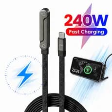 2 Em 1 240W USB Type C Para Cabo Carregamento Rápido Suporte Angular Cabo De Dados Jogos Cotovelo Telefone Dobrável