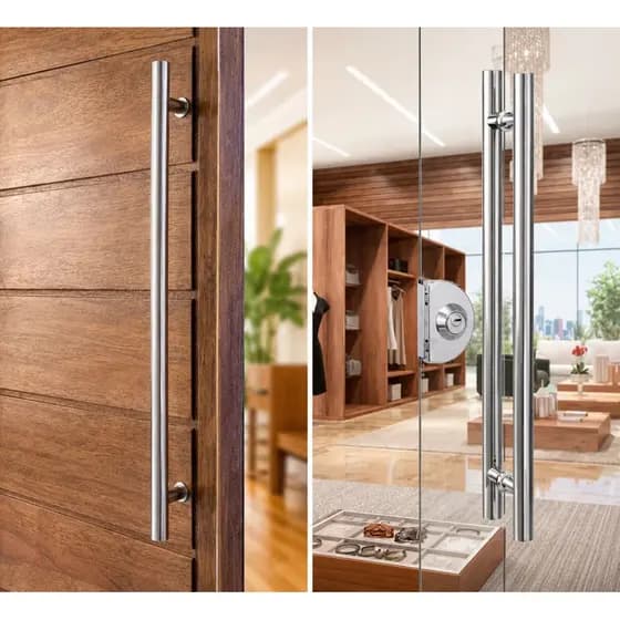 Puxador Porta Inox 30cm/45cm Polido Barra Tubular Para Porta de Madeira e Vidro Luxo