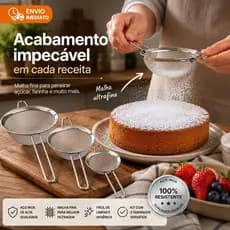 Kit 3 Peneiras Aço Inox Super Resistente Coador Cozinha Restaurante 7cm 8cm 10cm 12cm 14cm 16cm