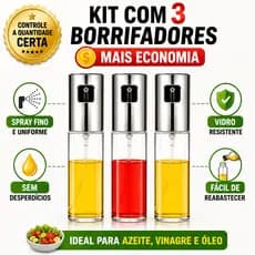 Kit com 3 Spray Borrifador de Azeite 100ml Pulverizador de  Vinagre em Vidro Ideal para Air Fryer, Saladas e Churrasco