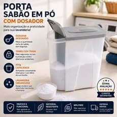 Porta Sabão em Pó 2 em 1 500g com Dosador Integrado Tampa Cinza Mantém Organizado De Plástico BPA Free Lavanderia Viral