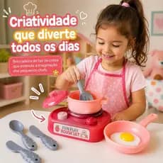 Kit Cozinha Infantil 7 Peças Brinquedo Panelinhas Fogão Faz de Conta Menina Educativo