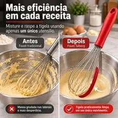 Batedor Fouet Inox Profissional 30cm com Raspador em Silicone Cabo Reforçado para Ovos, Massas e Bolos