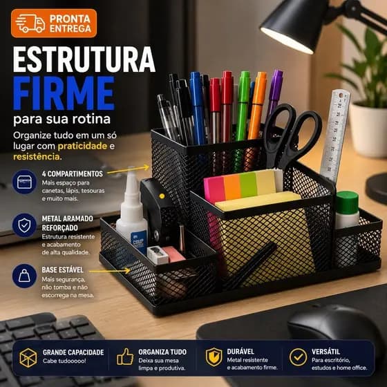 Organizador de Mesa Porta Caneta Porta Lápis Porta Objetos Aramado Metal Home Office Escritório Multiuso